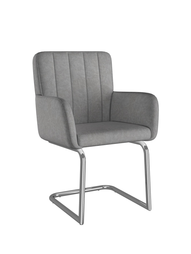 Set di 2 sedie da pranzo moderne in similpelle grigia con struttura metallica a Z