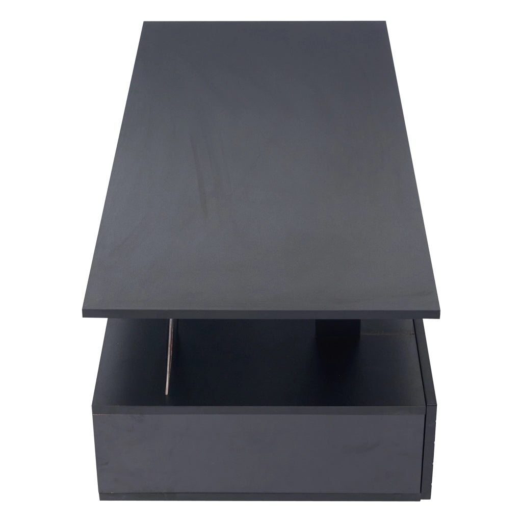 Tavolino da caffè con 2 cassetti; LED e ripiano aperto per soggiorno in acrilico 100×50×42 cm nero