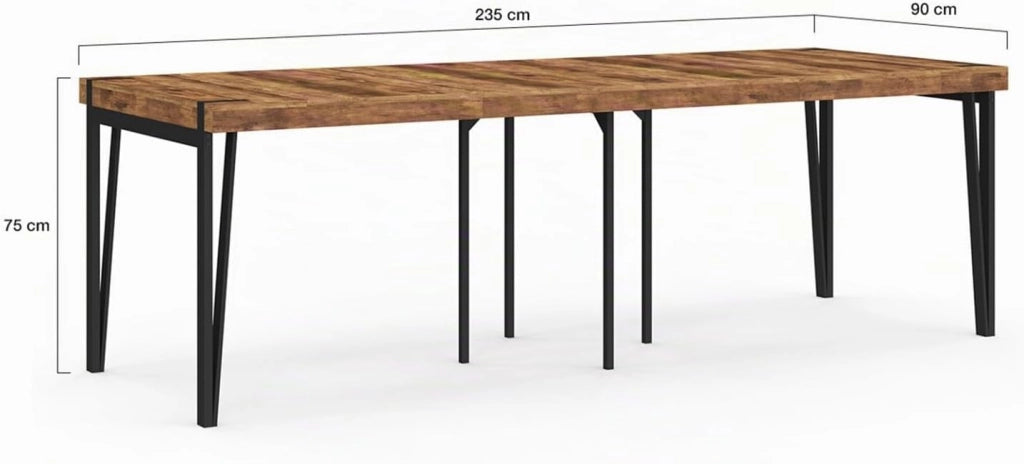 Consolle allungabile AUSTRIA, 10 posti, 235 cm, design industriale
