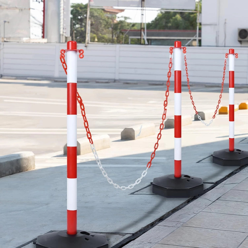 4 pali di intercettazione parcheggio con 4 catene di intercettazione da 140 cm, in plastica, per controllo traffico parcheggio