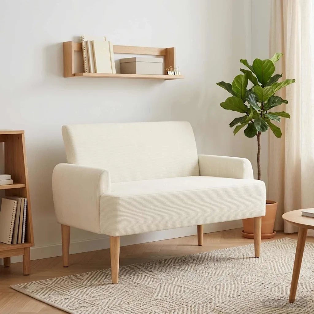 Loveseat con bottoni imbottiti Crema 116 x 67 x 81 cm 42041790