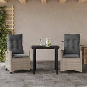 Set Pranzo da Giardino 3pz con Cuscini Grigio Chiaro Polyrattan