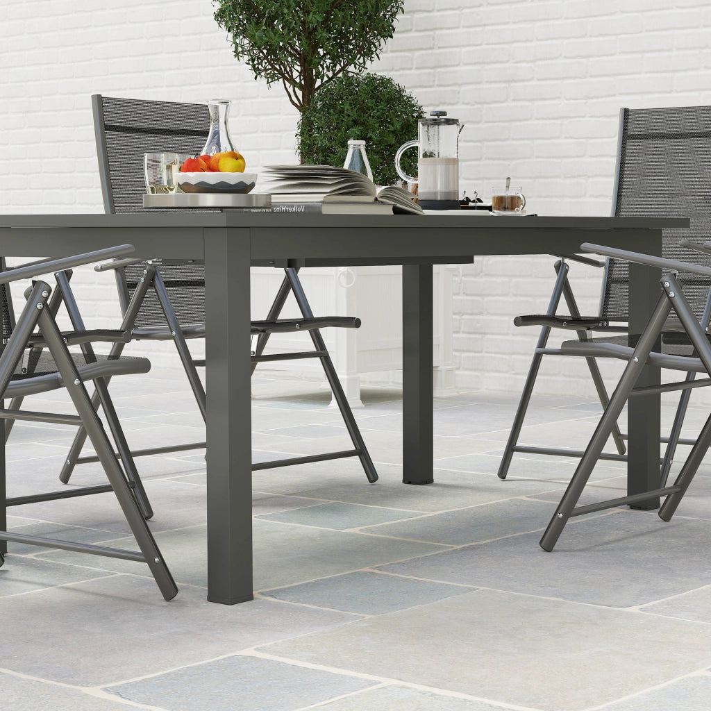 Tavolo Da Giardino Estensibile, 160 220 x 90 x 73 cm, Alluminio, Grigio, Per 6 8 Persone, Piano Drenante