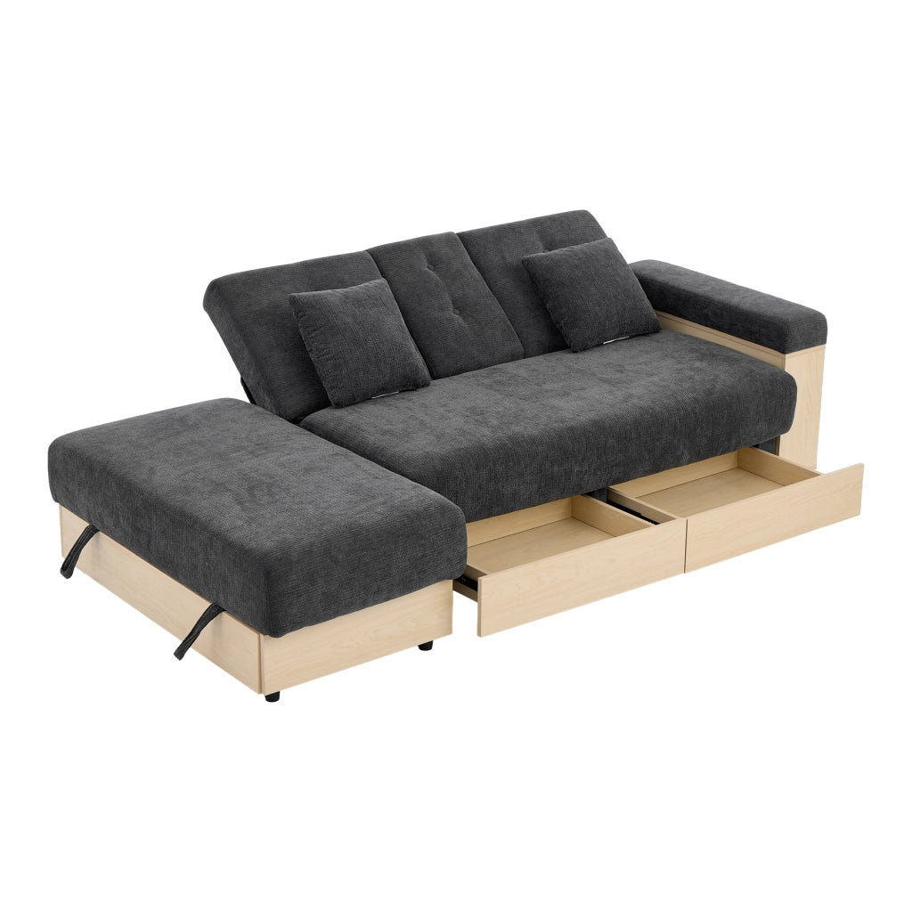 Divano letto con contenitore e schienale regolabile; chenille grigio 217 × 110 × 90 cm