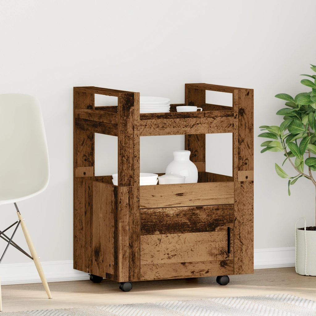 Carrello da Cucina  in Legno Invecchiato 60x45x80 cm in Legno Ingegnerizzato