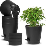 Sistema di irrigazione per piante - set di 6 neri 14 cm autoirrigazione con sottopiatto - vaso rotondo per giardino balcone - decorazione per piante indoor - primavera moderno