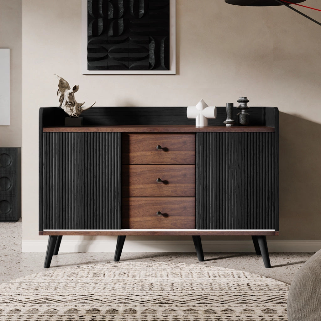 Credenza e Madia con 2 Ante Scorrevoli; 3 Cassetti; Ripiani Regolabili; Stile Moderno; in Pannelli di Particelle; 117;5??40??80 cm; Nero