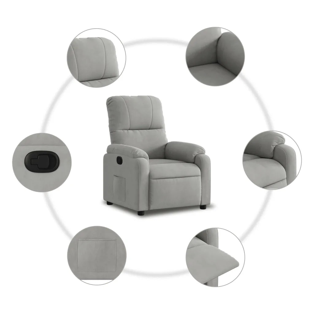 Divano Sedia-Poltrona Reclinabile Grigio Chiaro in Tessuto di Microfibra 153321