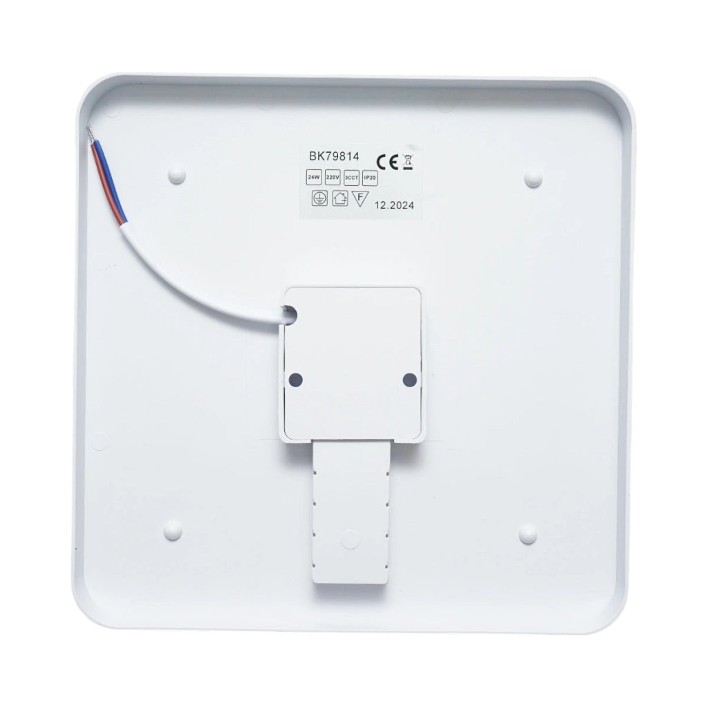 Plafoniera LED 24W, 220V, luce regolabile 3CCT 3000K/4000K/6500K, corpo quadrato 180x180x40mm, IP20