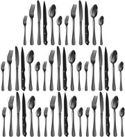 Set di accessori per 8 persone - 48 pezzi, Acciaio inossidabile, Resistente al lavastoviglie, Nero