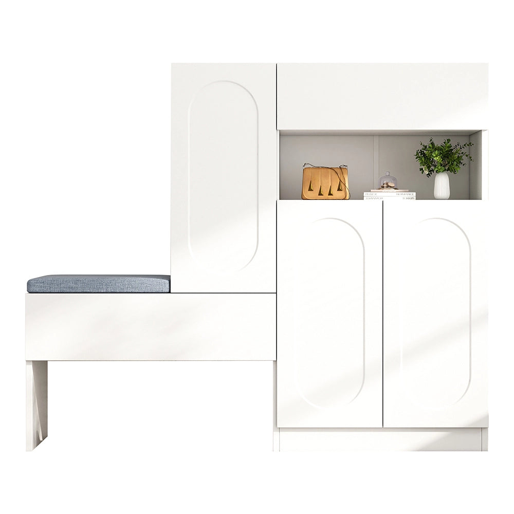 Armadio per scarpe 2 in 1 con porta - Xylo - 130??35??110 cm - Bianco - Porta ribaltabile, chiusura soft, scomparti regolabili