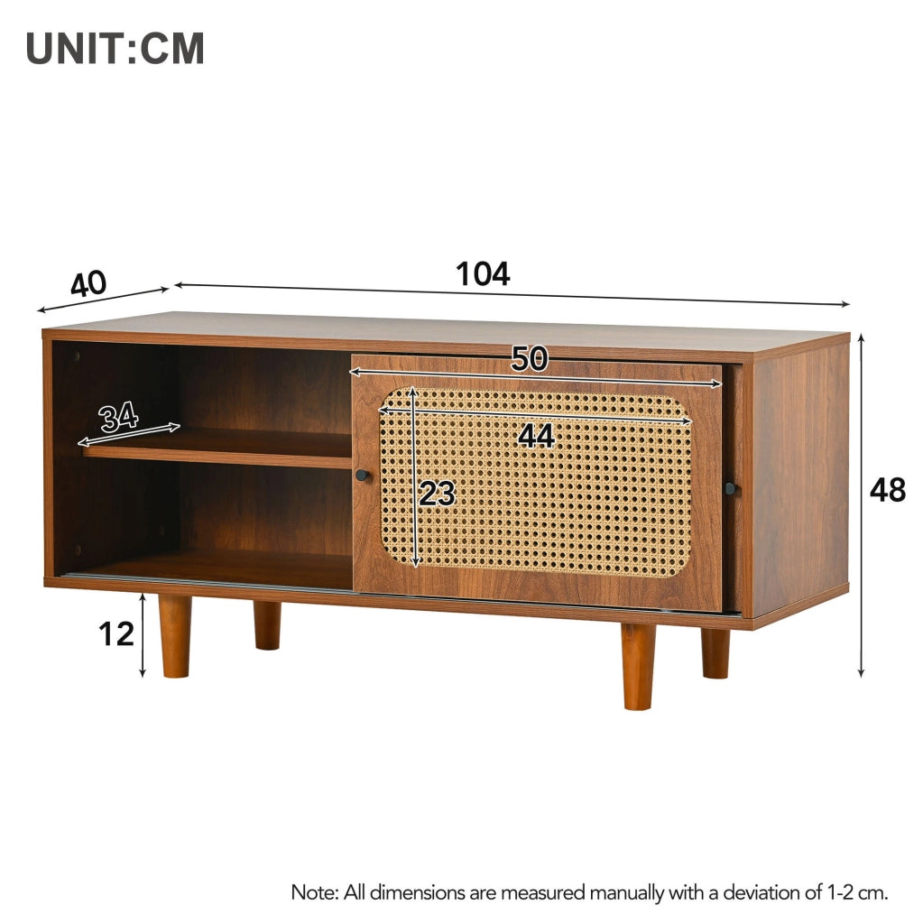 Set madia in rattan con scarpiera, finitura noce