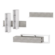 Set di mobili da salotto con LED collezione BERGAMO. Colori bianco e grigio cemento.
