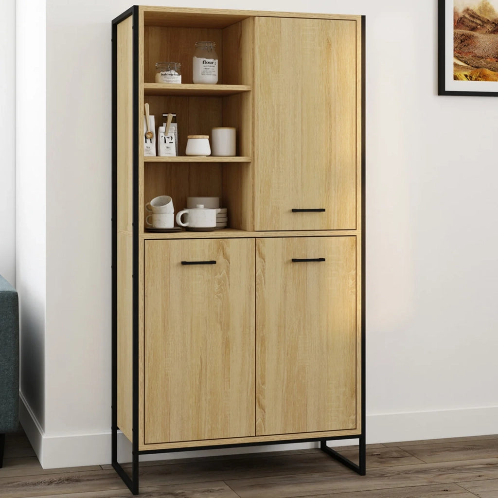 IDMarket - DETROIT Credenza alta a 3 ante H. 160 cm, design industriale