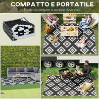 Tappeto da Esterno Reversibile 182x274 cm con Fantasia Geometrica Nero e Bianco