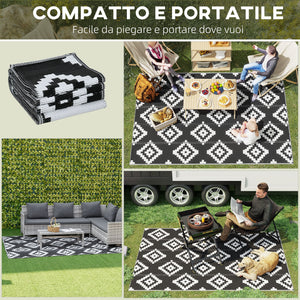 Tappeto da Esterno Reversibile 182x274 cm con Fantasia Geometrica Nero e Bianco
