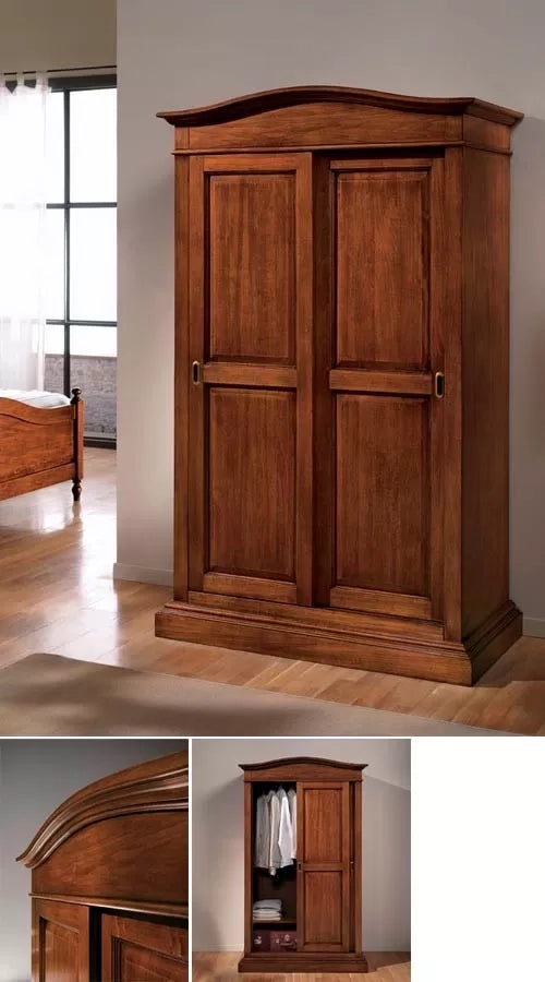 Armadio arte povera in legno 2 ante scorrevoli tinta noce 125x67x206 - Mobili 2G
