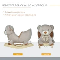 Cavallo a Dondolo a Forma di Orso con Suoni, Cavalluccio a Dondolo per Bambini 18-36 mesi Interattivo, Grigio, 60x33x50cm