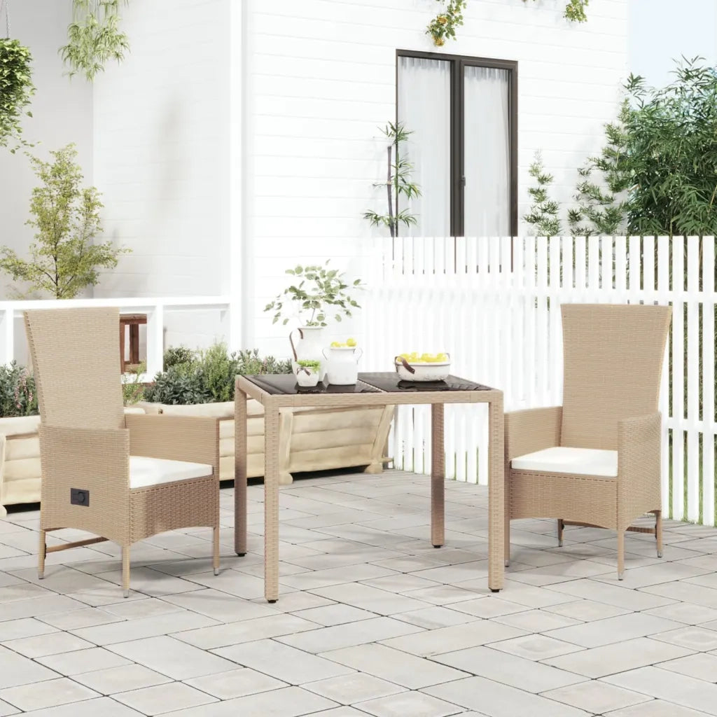 Set da Pranzo da Giardino 3 pz con Cuscini Beige in Polyrattan 3157567