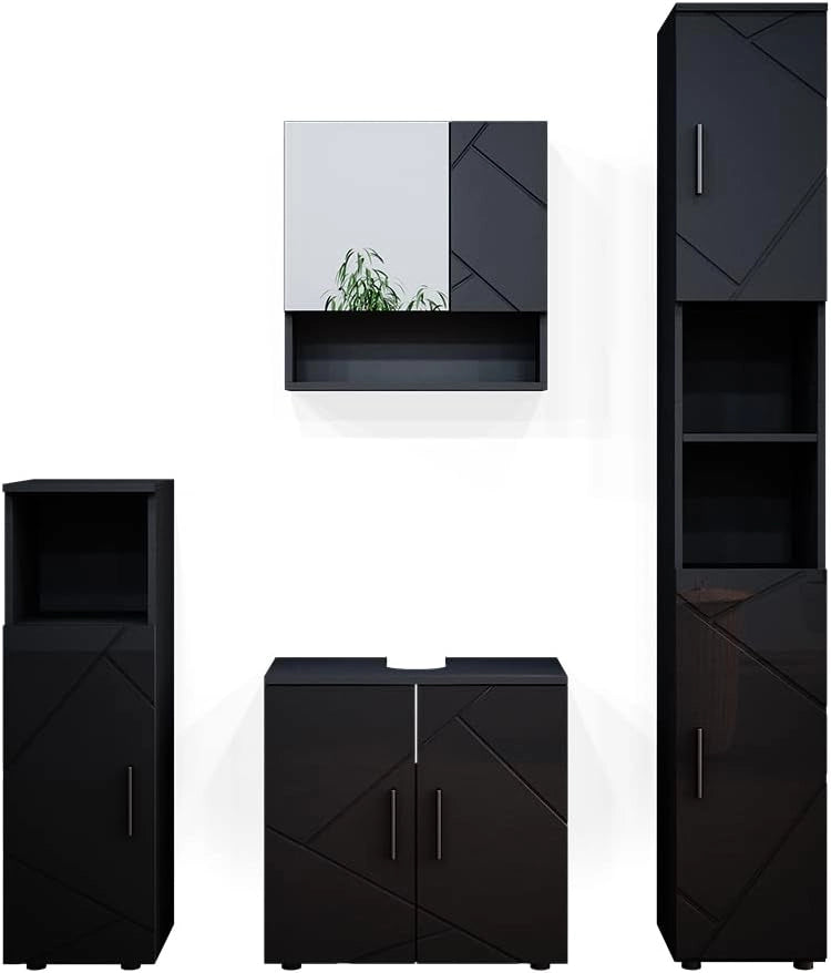 Set mobili bagno Irma, Antracite lucido, 80 cm, composto da mobile lavabo, pensile a specchio, colonna e base media