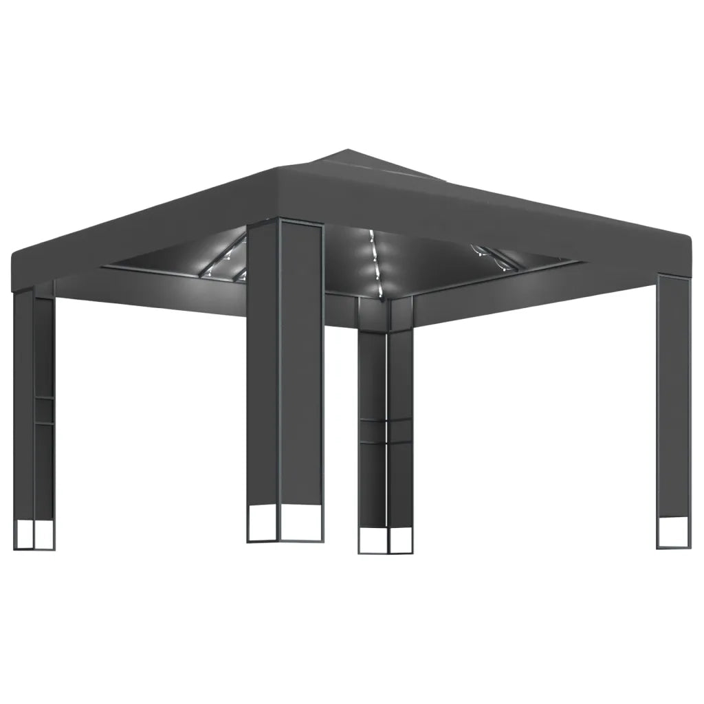 Gazebo | Pergolato con Tetto Doppio e Stringa di Luci LED 3x3 m Antracite