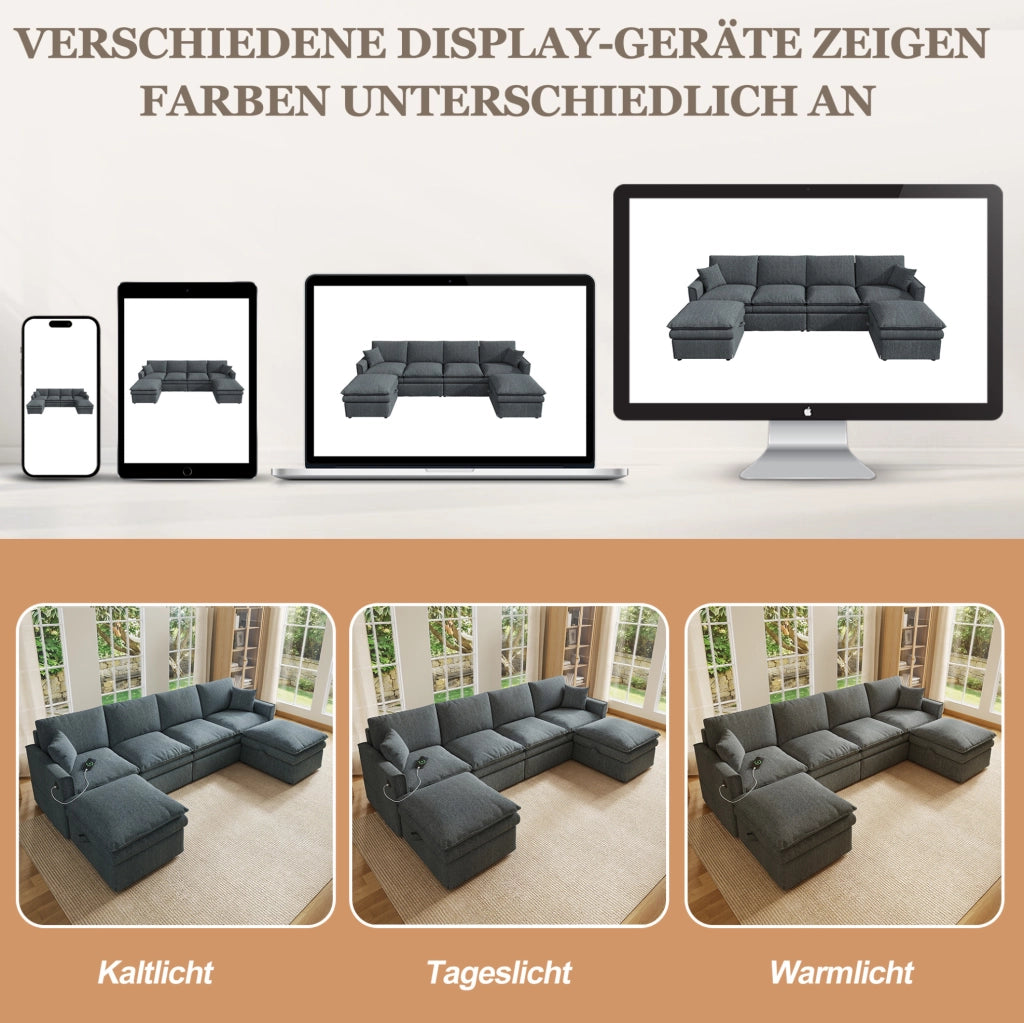 DIVANO Modulare 6 Posti a U/L 277x135x80 cm Grigio