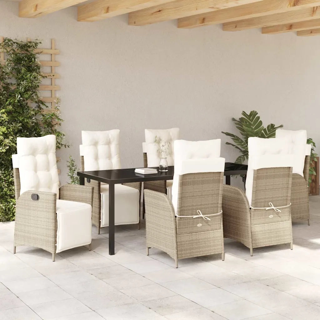 Set da Pranzo per Giardino con cuscino 7 pcs Beige polyrattan 3380559