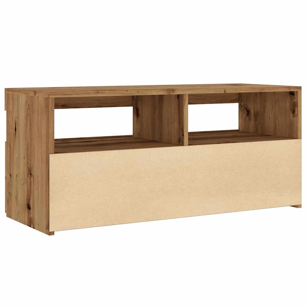 Mobile TV multimediale mensola TV credenza mobile TV sala da pranzo soggiorno camera da letto con luci LED rovere lavorato a mano legno marrone ingegnerizzato 02_0026707