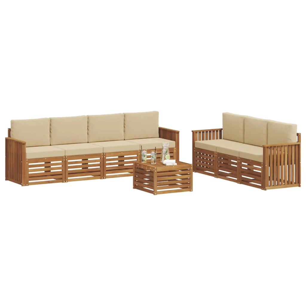 Set divani 8 pcs Naturale e Beige Legno di Acacia Massello