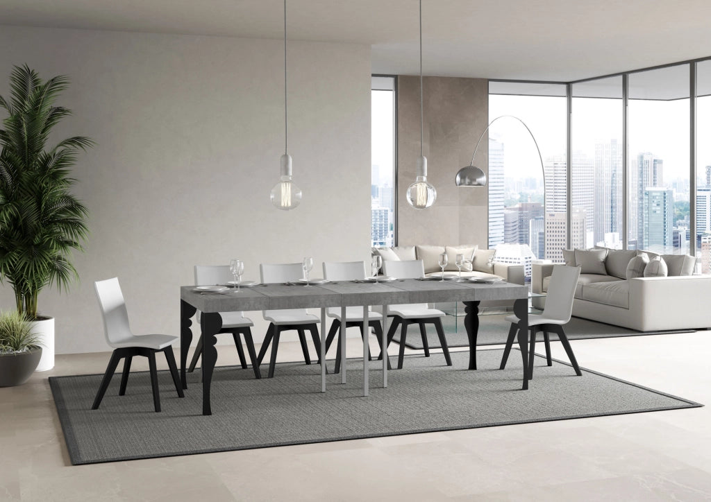 Tavolo allungabile 90x90/246 cm Paxor Premium Cemento telaio Antracite