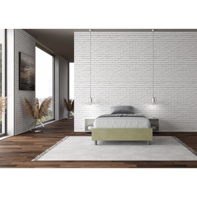Letto Sommier imbottito 1 piazza e mezza 120x200 cm Azelia - Senza rete,Microfibra,Tè verde