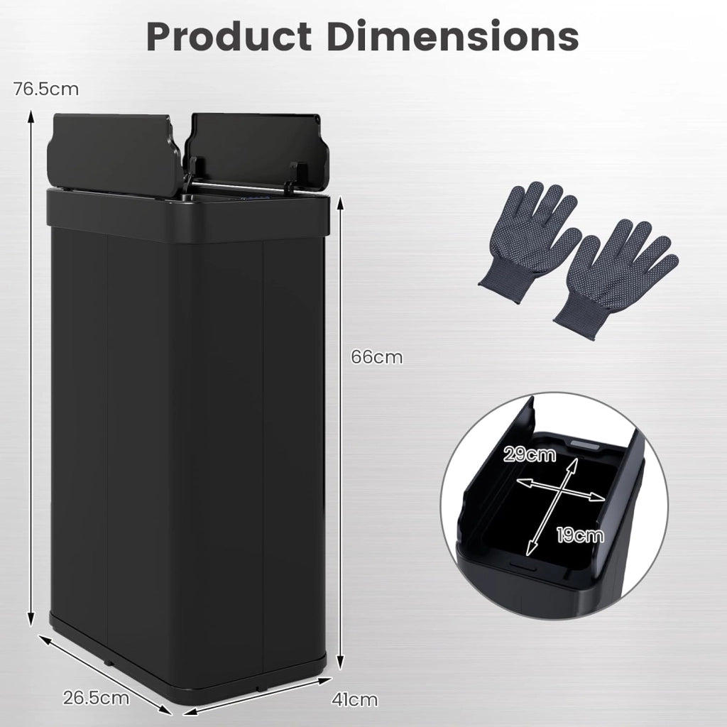 Bidone Spazzatura 60L con Coperchio, Bidone Automatico senza Contatto con Risposta Rapida e Pannello di Controllo, Cestino in Acciaio Inox con Sensore di Movimento per Bagno e Cucina (Nero)