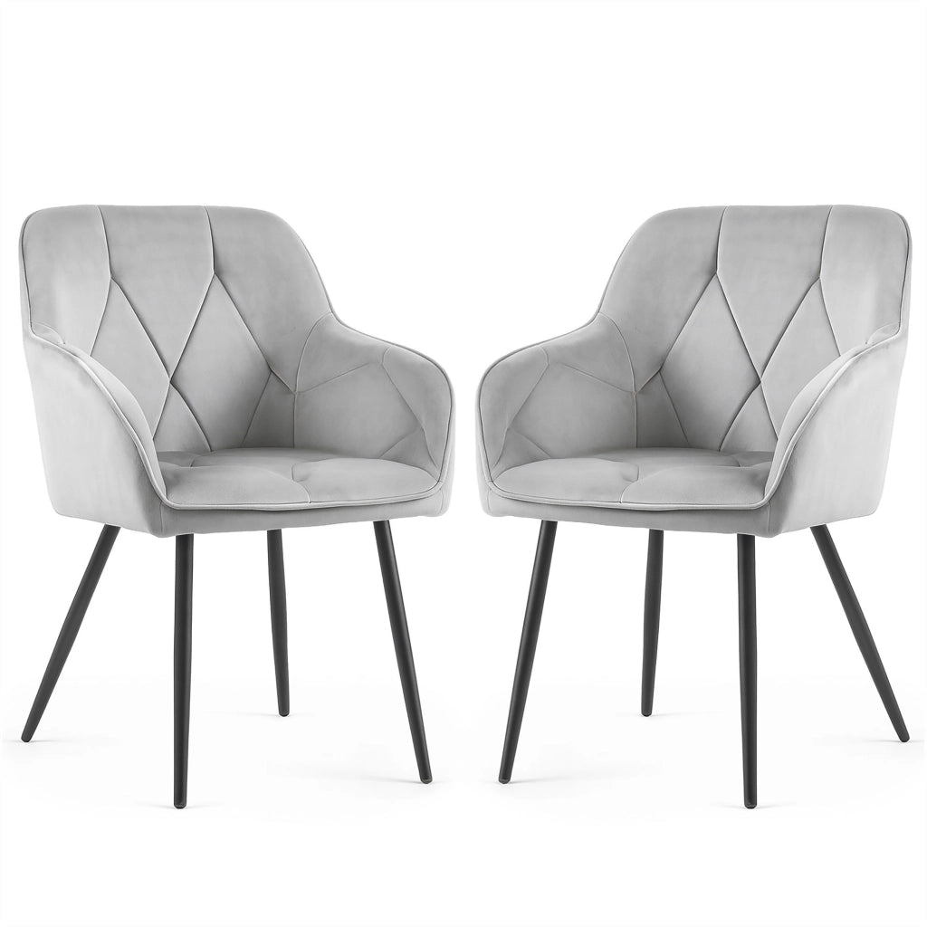 Set di 2 Sedie in velluto trapuntato DIAMANTE Grigio gambe nere