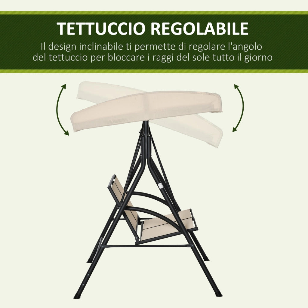 Dondolo 2 Posti 140x118x162 cm in Acciaio e Poliestere Beige