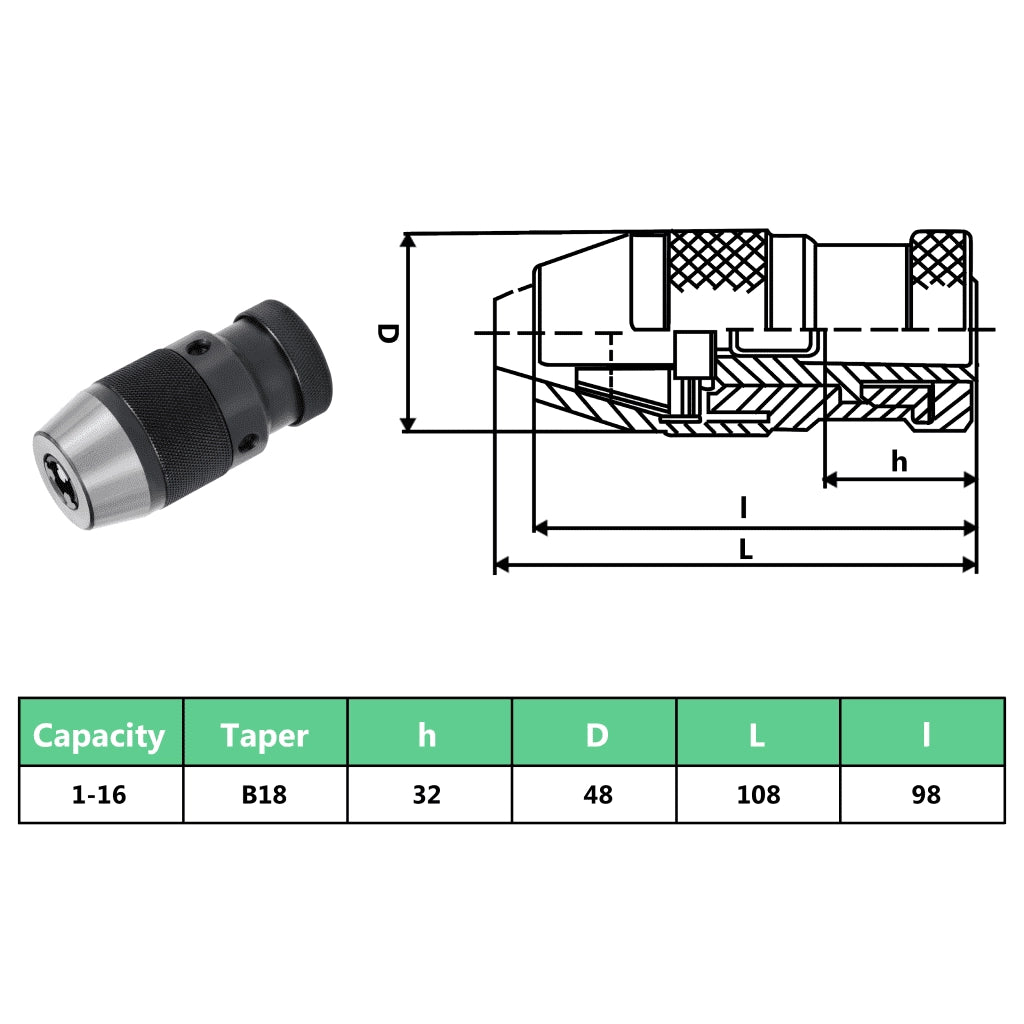 Mandrino per Trapano a Rilascio Rapido MT3-B18 Serraggio 16 mm CFW4524758