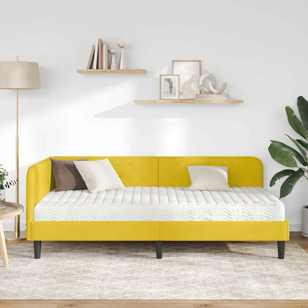 Letto singolo | Letto per adulti | Cornice del letto ad angolo Giallo 90 x 200 cm Velluto