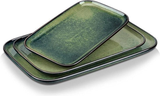 Servizi da tavola, 3 pezzi, set di piatti da ceramica resistenti a lavastoviglie e forno a microonde, piatti piatti, piatti da torta, piatti da dessert, piatti da colazione, verde