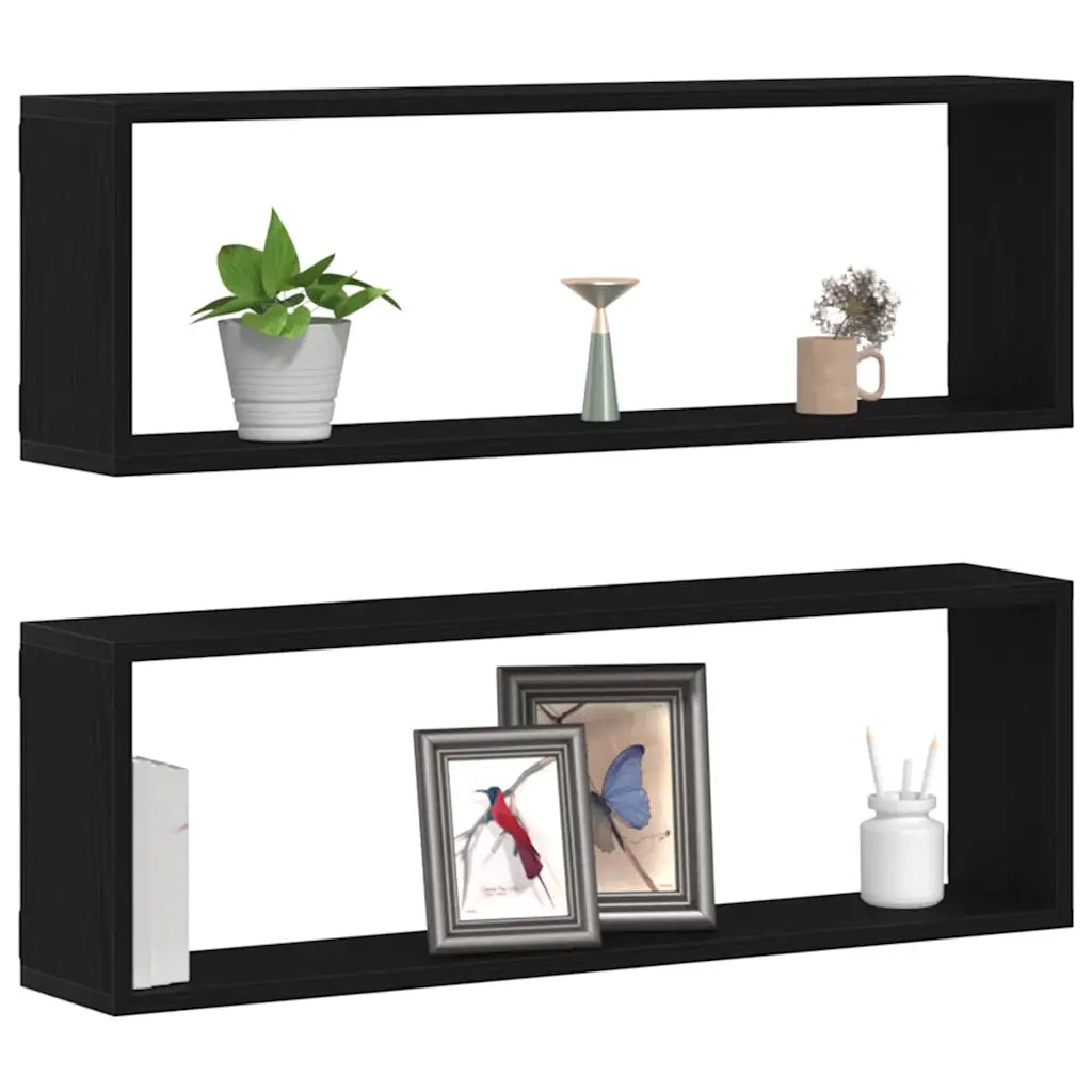 Scaffali da parete 2 pcs Rovere Nero 80 x 15 x 26 cm 862643