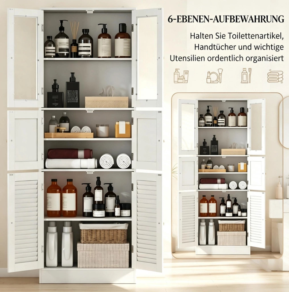 ARMADIO Bagno Alto 60x30x170 cm MDF Bianco con 6 Ante