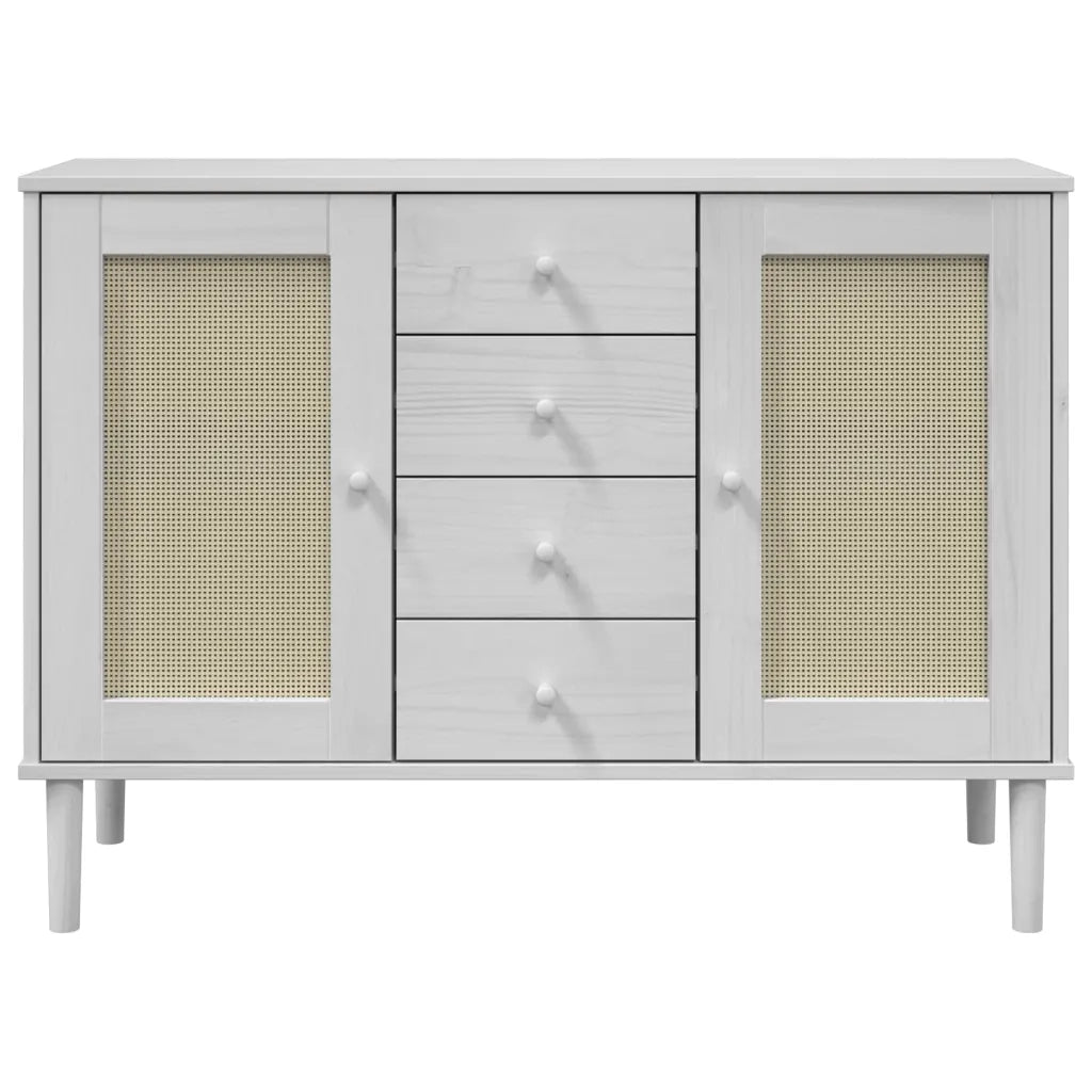 Credenza-Buffet-Armadio da cucina SENJA Aspetto Rattan Bianco 112x40x80 cm Massello Pino 167312