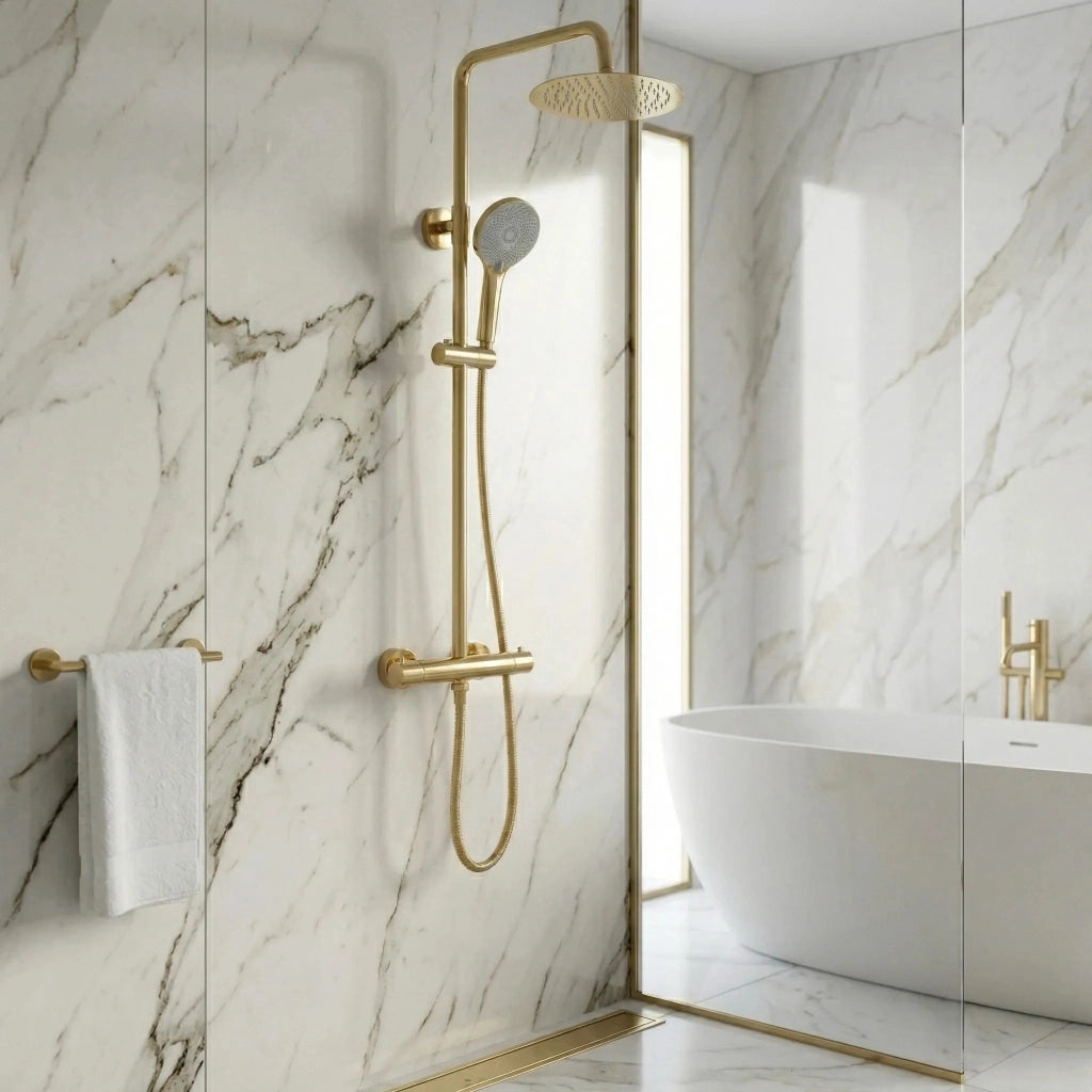 Set Doccia Senza Bocca Di Erogazione Con Termostato Rea Lungo Gold