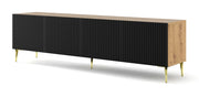 MOBILE RAVENNA B PORTA TV IN MDF RIVESTITO IN LEGNO 4D 200 GAMBE IN ROVERE ARTIGIANALE NERO OPACO ORO