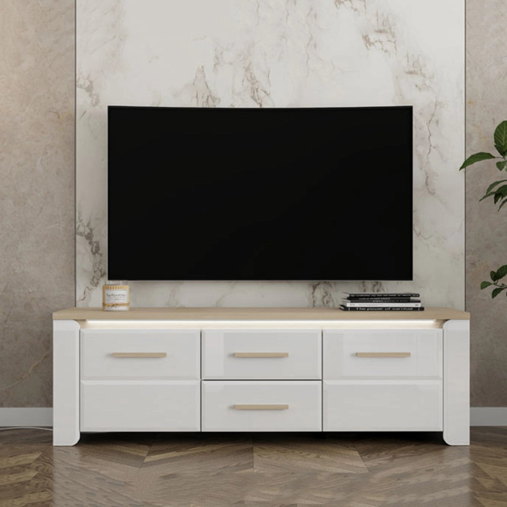 Aramo, Mobile Porta tv 2 Cassetti, 154x40x50h cm Bianco Opaco