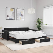 Divano Letto Estraibile con Cassetti Nero 100x200 cm in Velluto 3197012