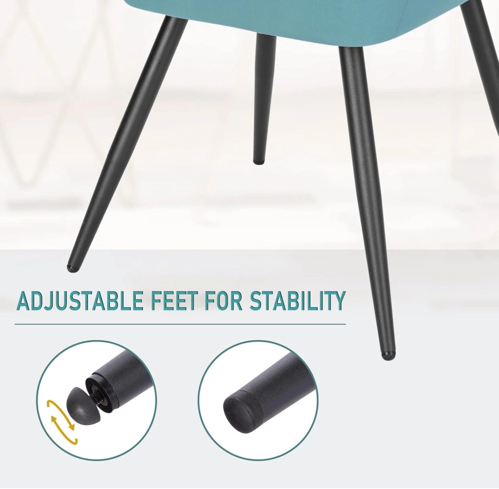 Set di 4 Sedie da Pranzo con Schienale Curvo, Sedie Ergonomiche in Velluto e Metallo, Poltroncina imbottita per Salotto, Ufficio, Camera da Letto, Turchese BH331ts-4