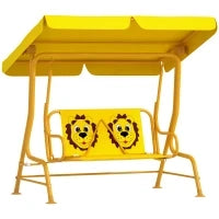 Dondolo per Bambini da Esterno a 2 Posti con Tettuccio Regolabile e Cinture di Sicurezza, 112x75x120 cm, Giallo