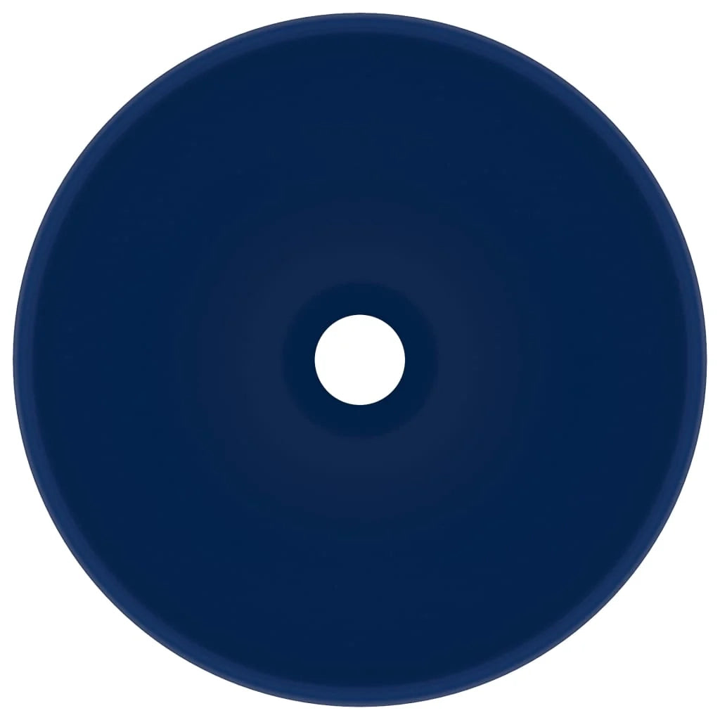 Lavabo rotondo di lusso per bagno lavabo da appoggio lavabo interno per cabina cosmetica 32,5 x 14 cm ceramica blu scuro opaco 02_0002710