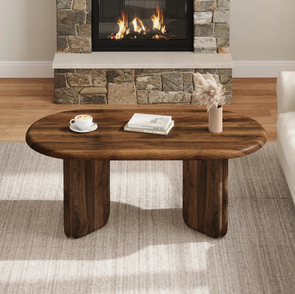 Tavolino da caffè ovale in MDF color noce 99 × 50 × 40 cm