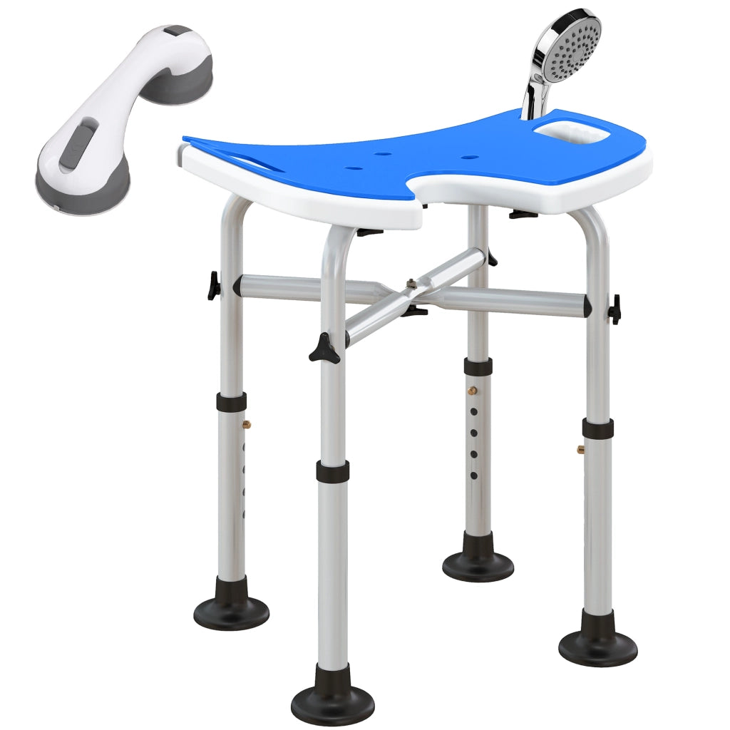 Sgabello Doccia Regolabile con Maniglione e Seduta Imbottita ¨C Zephmum ¨C Blu