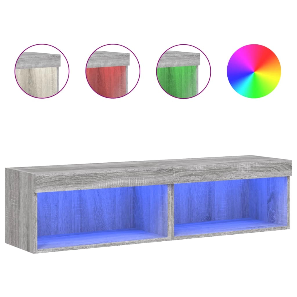 Mobile TV multimediale scaffale TV credenza mobile TV per sala da pranzo soggiorno camera da letto con luci LED 2 pezzi Sonoma 60 x 30 x 30 cm grigio 02_0028884